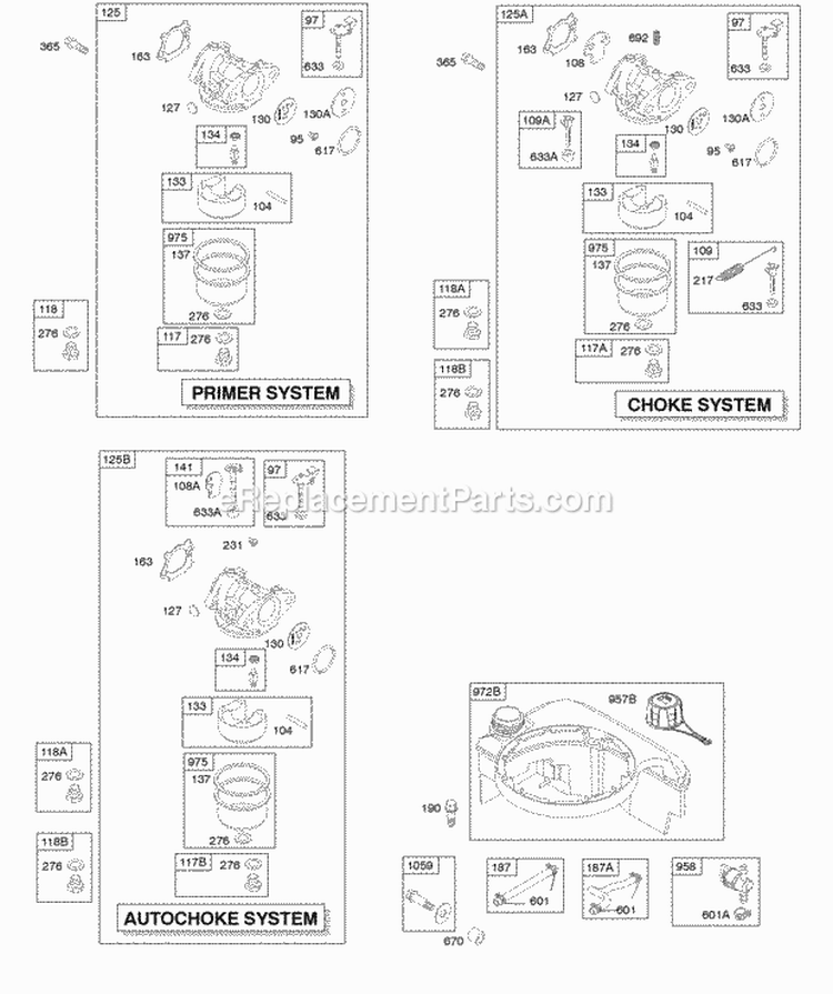 Carburetor Fuel Supply Diagram and Parts List for  Briggs and Stratton Engine